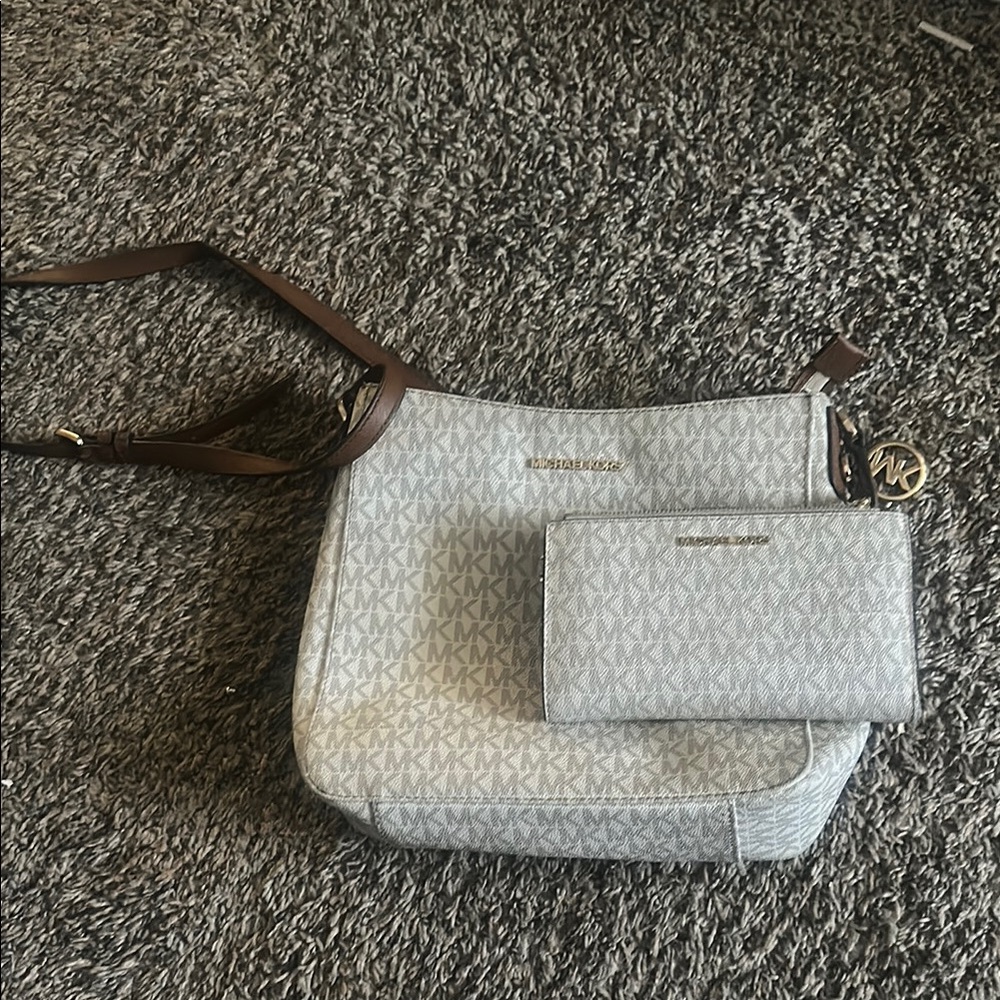 Michael Kors Gray and Brown Shoulder Bag
